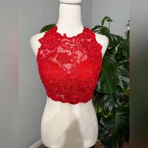 9)  Elegant Red Lace crop top size 3/4 measurements posted.